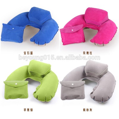 Travel Inflatable U-shape Pillow/PVC Flocking Neck Pillow/Promotional Gift Pillow